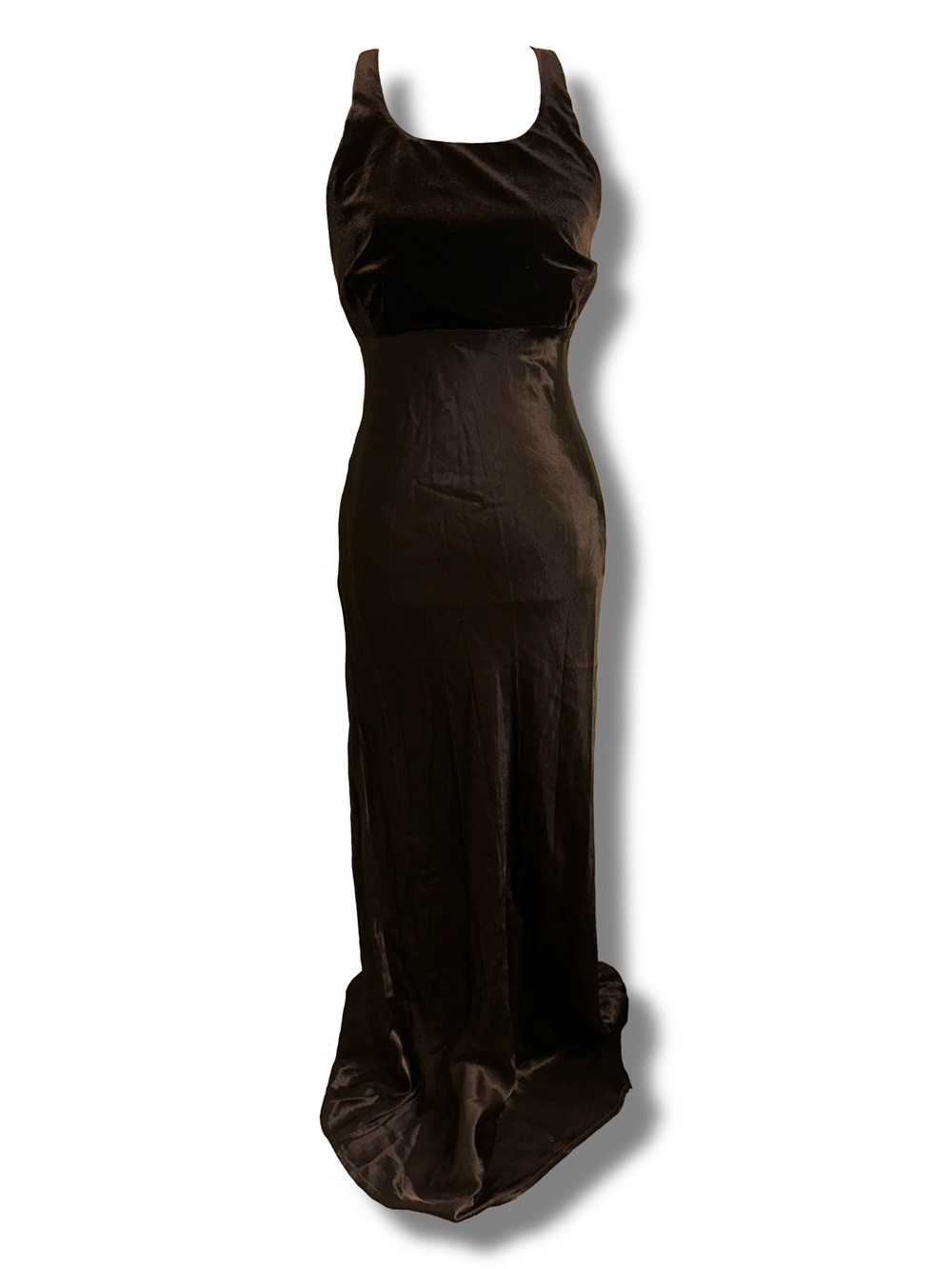 Vtg 90s Dark Chocolate Brown Velvet & Satin Gown